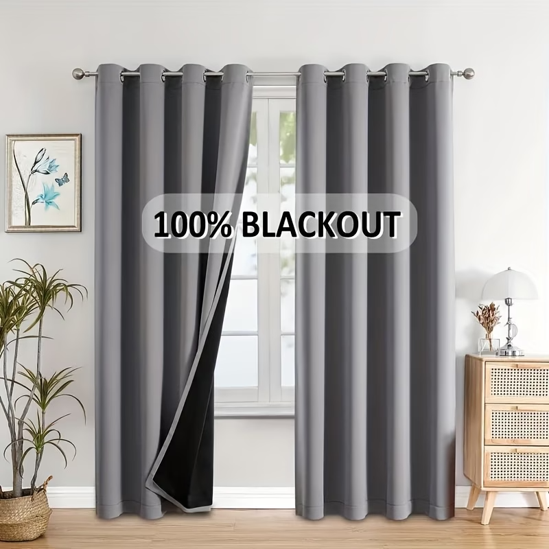 2PC 100% Blackout Curtains Thermal Insulated Noise Reducing Panels