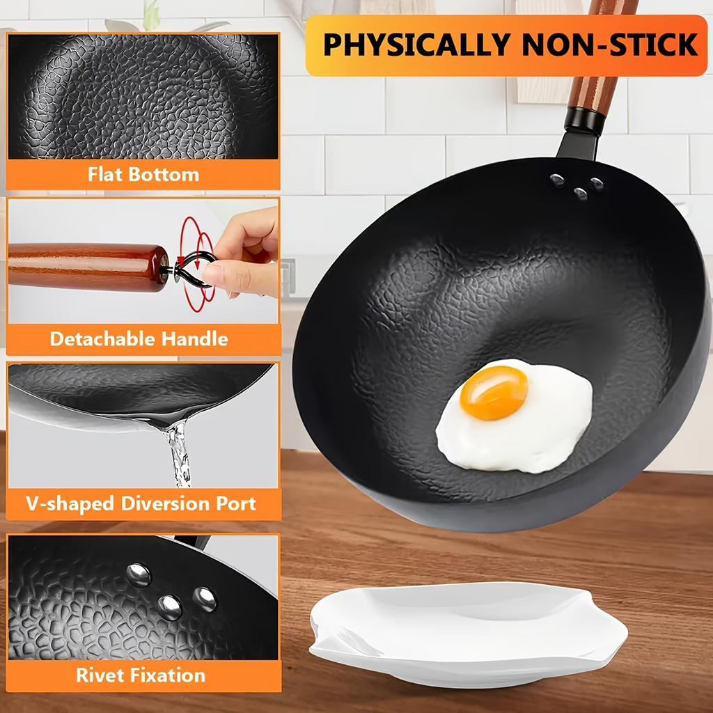 12.6'' Cast Iron Wok Pan Set Nonstick Frying Pan w/ 13 Kitchen Tools