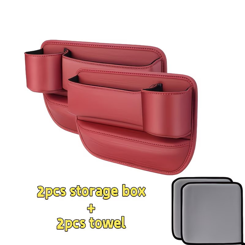 2PCS Car Seat Gap Filler Organizer Red Phone Holder Wallet Key Storage Box