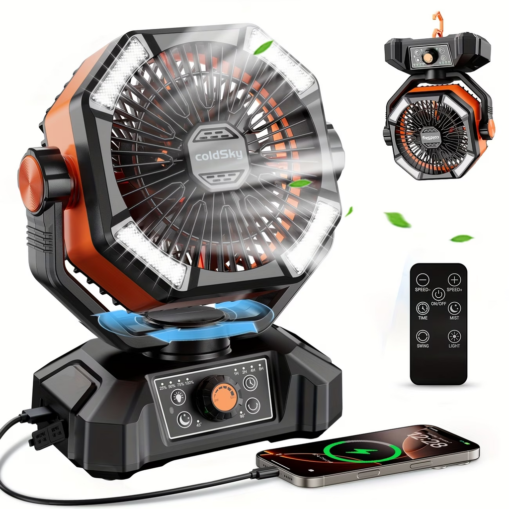20000mAh Camping Fan Battery Powered Portable Fan LED Lantern Remote
