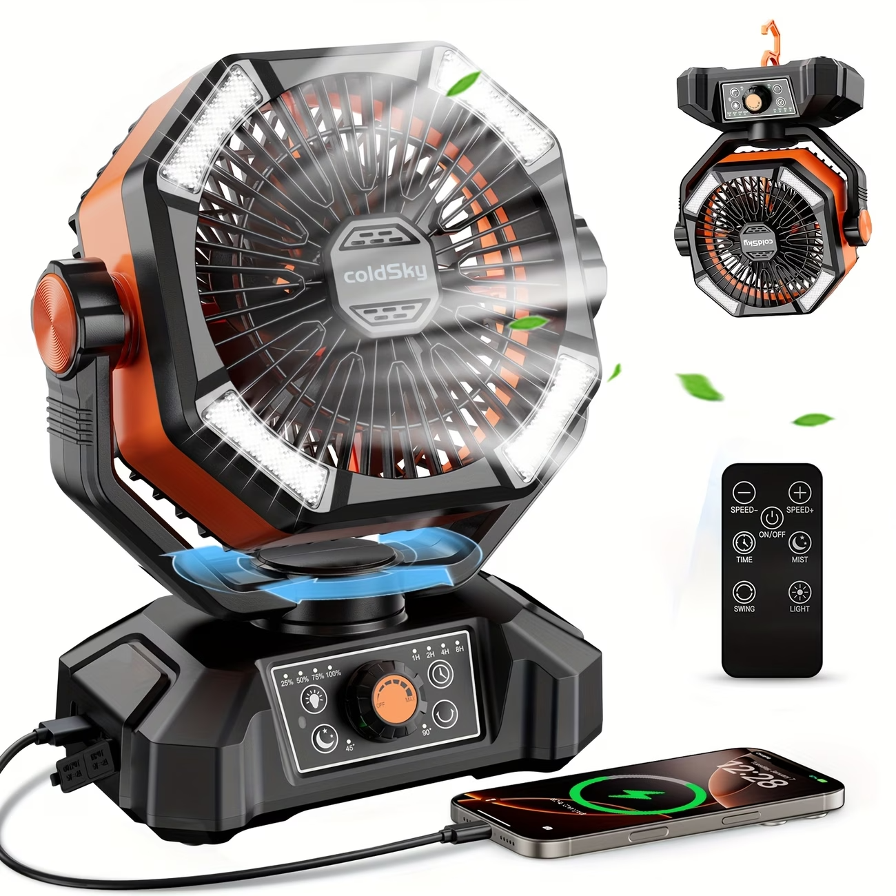 20000mAh Camping Fan Battery Powered Portable Fan LED Lantern Remote