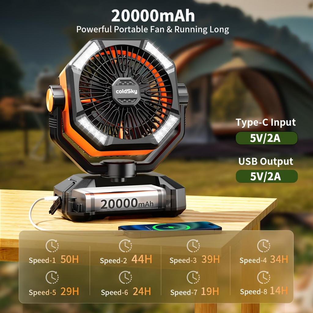 20000mAh Camping Fan Battery Powered Portable Fan LED Lantern Remote