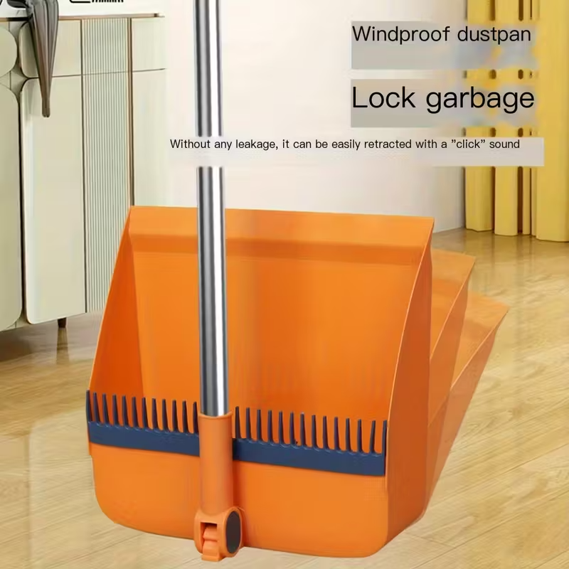 3-in-1 Broom & Dustpan Set Foldable Rotating Long Handle Pet Hair Non-Stick Heav