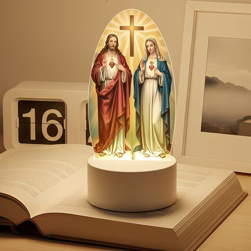 2D Flat Plane, 1pc Bohemian Style Jesus and Virgin Mary LED Night Light - Acryli