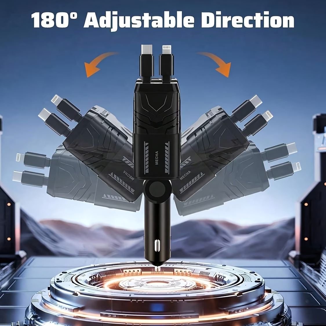 120W Car Charger Retractable Cable USB-C PD Fast Charge iPhone Android 4in1