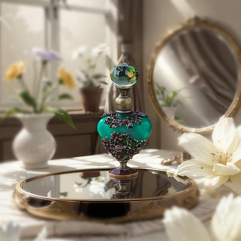 0.17oz Vintage Empty Perfume Bottle Beetle Flower Design Decorative Glass