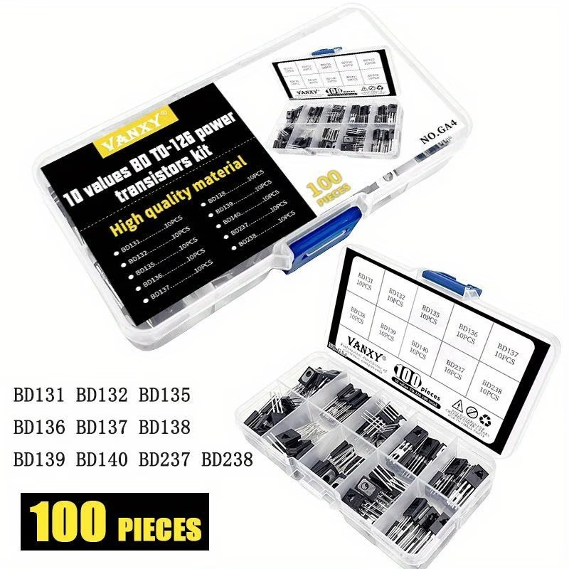 100PCS TO-126 Power Transistor Kit BD131-140 BD237 BD238 Assorted Set