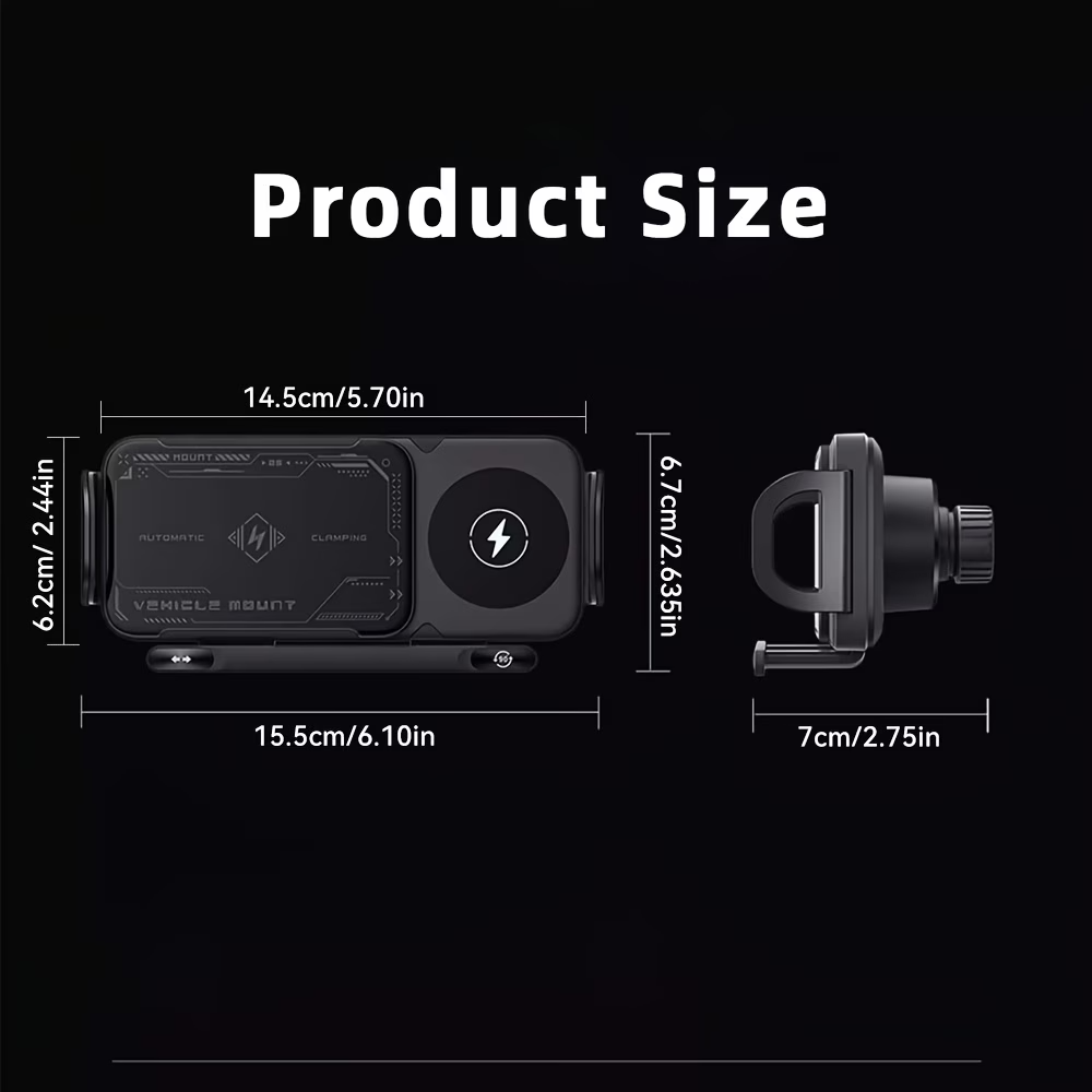 15W Wireless Car Charger Mount Auto Clamp Fast Charge Phone Holder 4.3-6.9" Fold