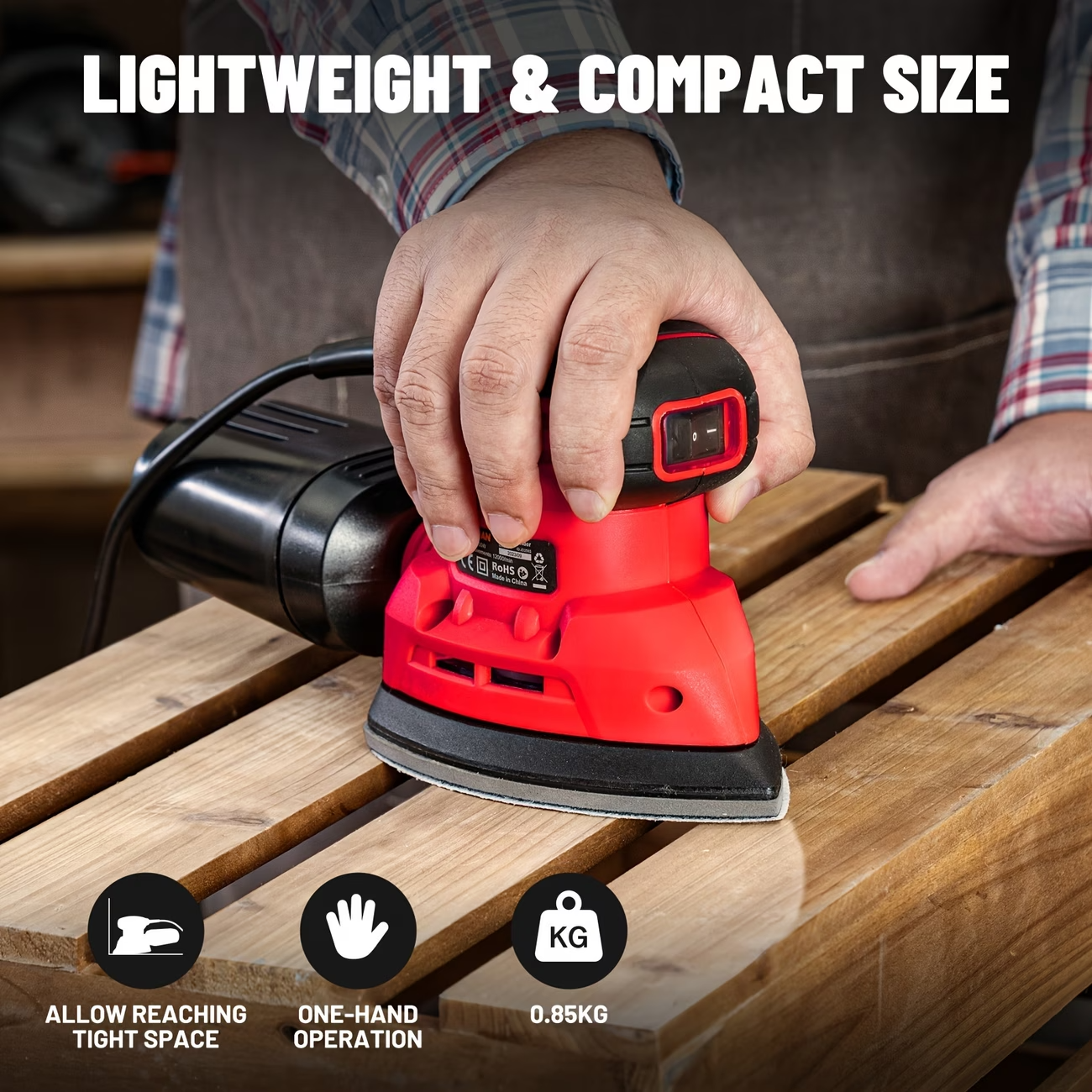 130W Detail Sander 12000RPM Hand Sander w/ Dust Collection 12 Sandpaper