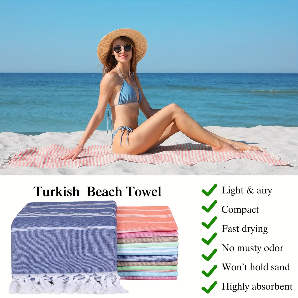 12PCS Turkish Beach Towels Cotton Oversized 35x71 Quick Dry Lightweight Pool Gym