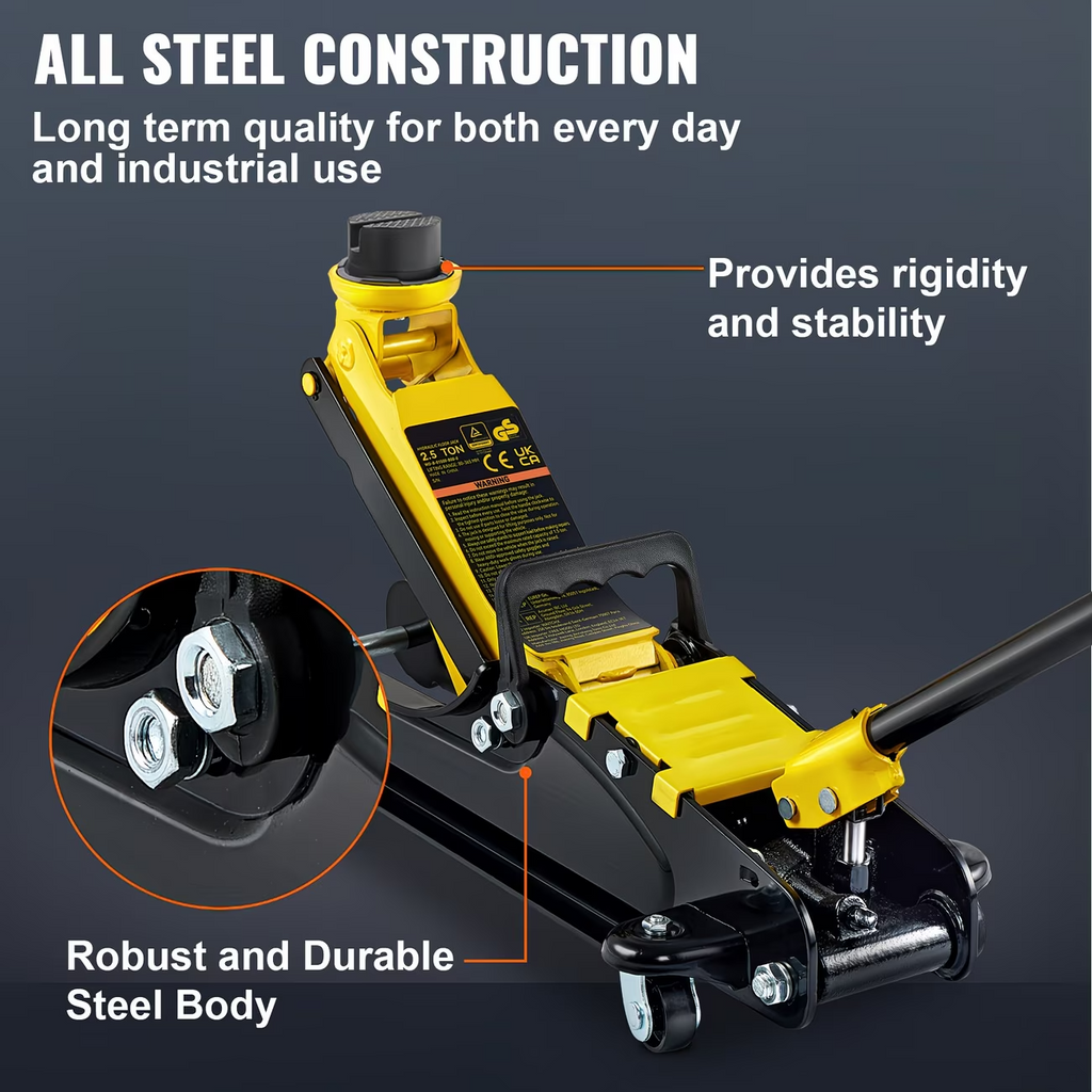 2.5 Ton Hydraulic Floor Jack Steel Low Profile Lift Car Jack 3.35-14.96"