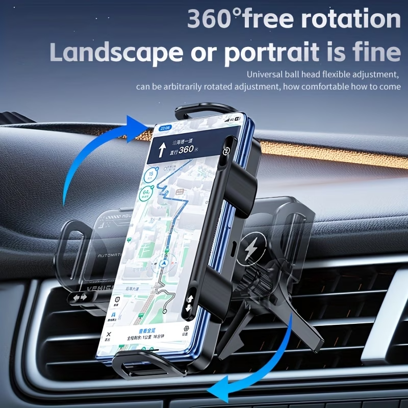 15W Wireless Car Charger Mount Auto Clamp Fast Charge Phone Holder 4.3-6.9" Fold