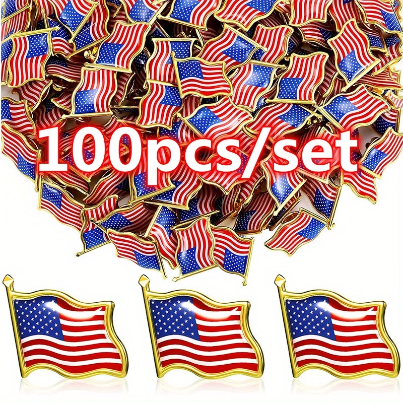 100 Pcs American Flag Lapel Pins USA Patriotic Enamel Brooch Badge Bulk Set