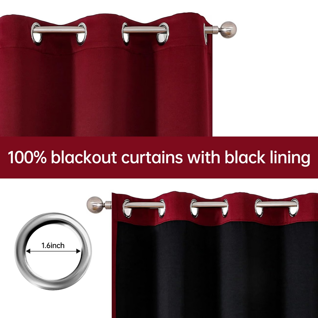 100% Blackout Curtains Thermal Insulated Noise Reducing Window Panels