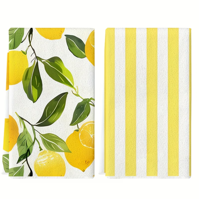 2PCS Lemon Kitchen Towels Soft Absorbent Microfiber Dish Cloth Set