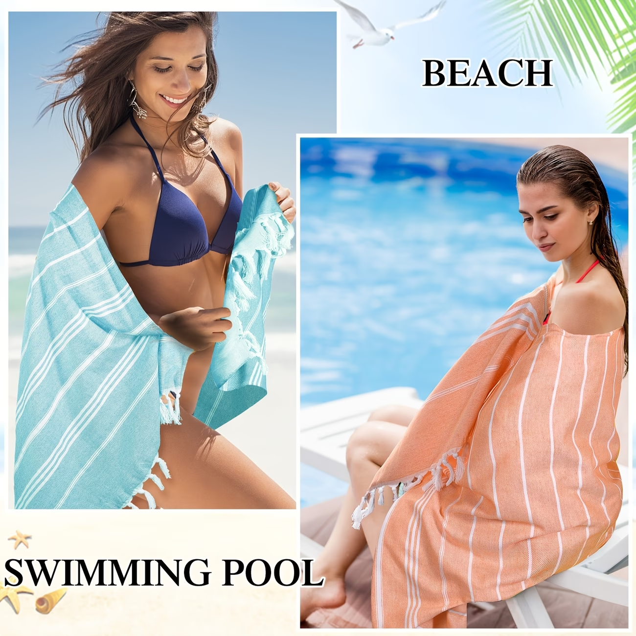 12PCS Turkish Beach Towels Cotton Oversized 35x71 Quick Dry Lightweight Pool Gym