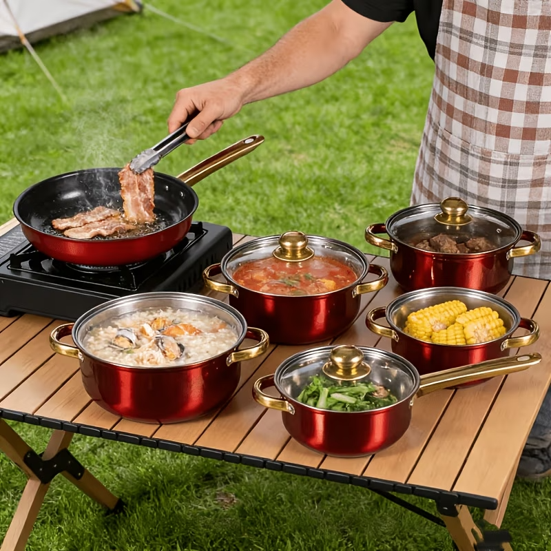 12PCS Stainless Steel Cookware Set Nonstick Pots Pans Induction Gas Gold