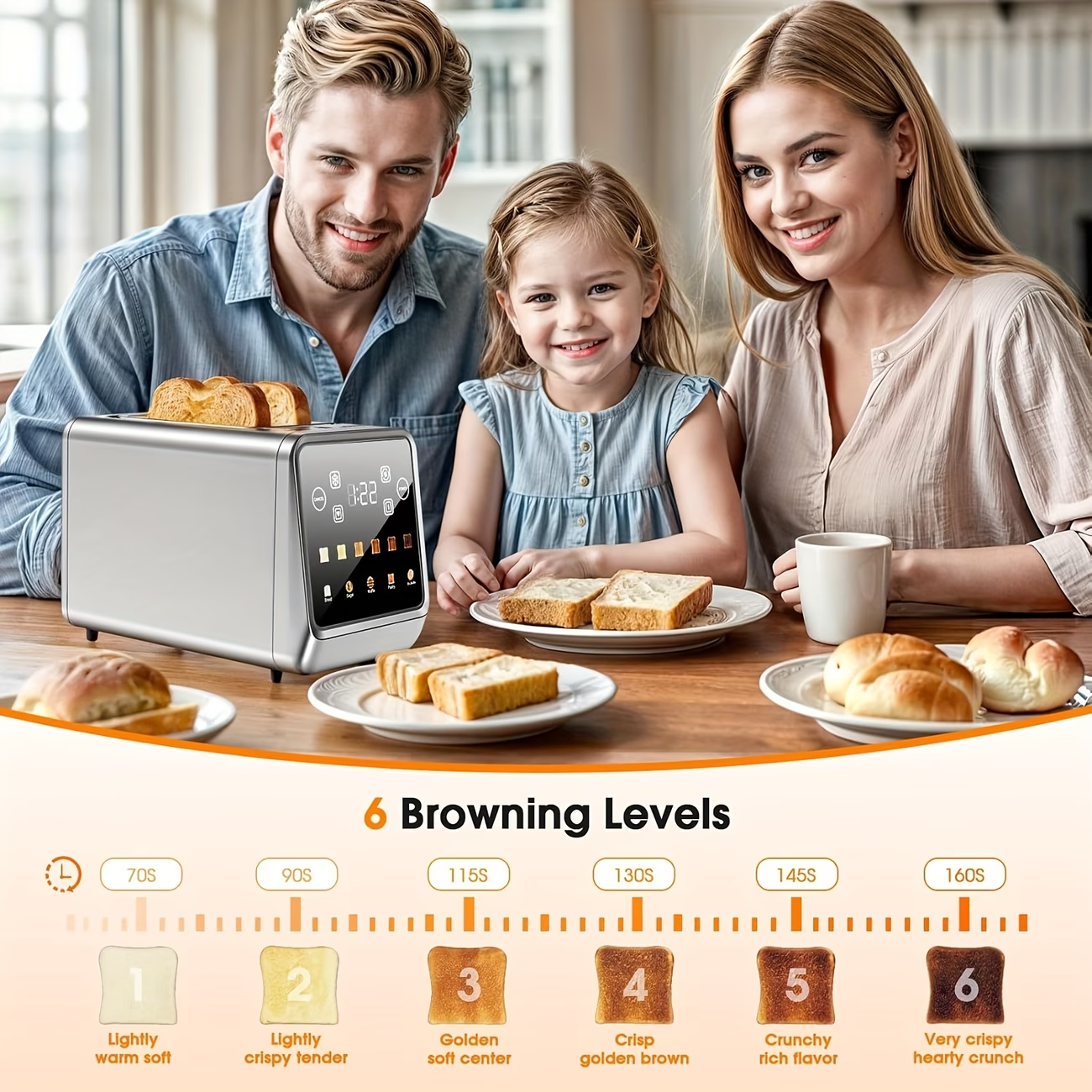 2-Slice Touch Screen Stainless Steel Toaster | Smart Digital with Memory Functio