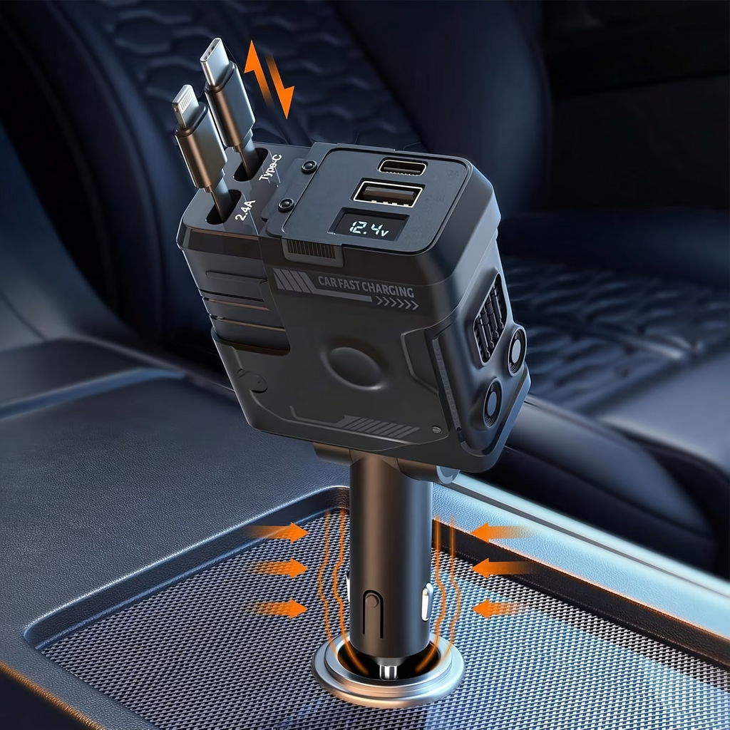 120W 4-in-1 Retractable Car Charger PD Fast USB-C iPhone Samsung