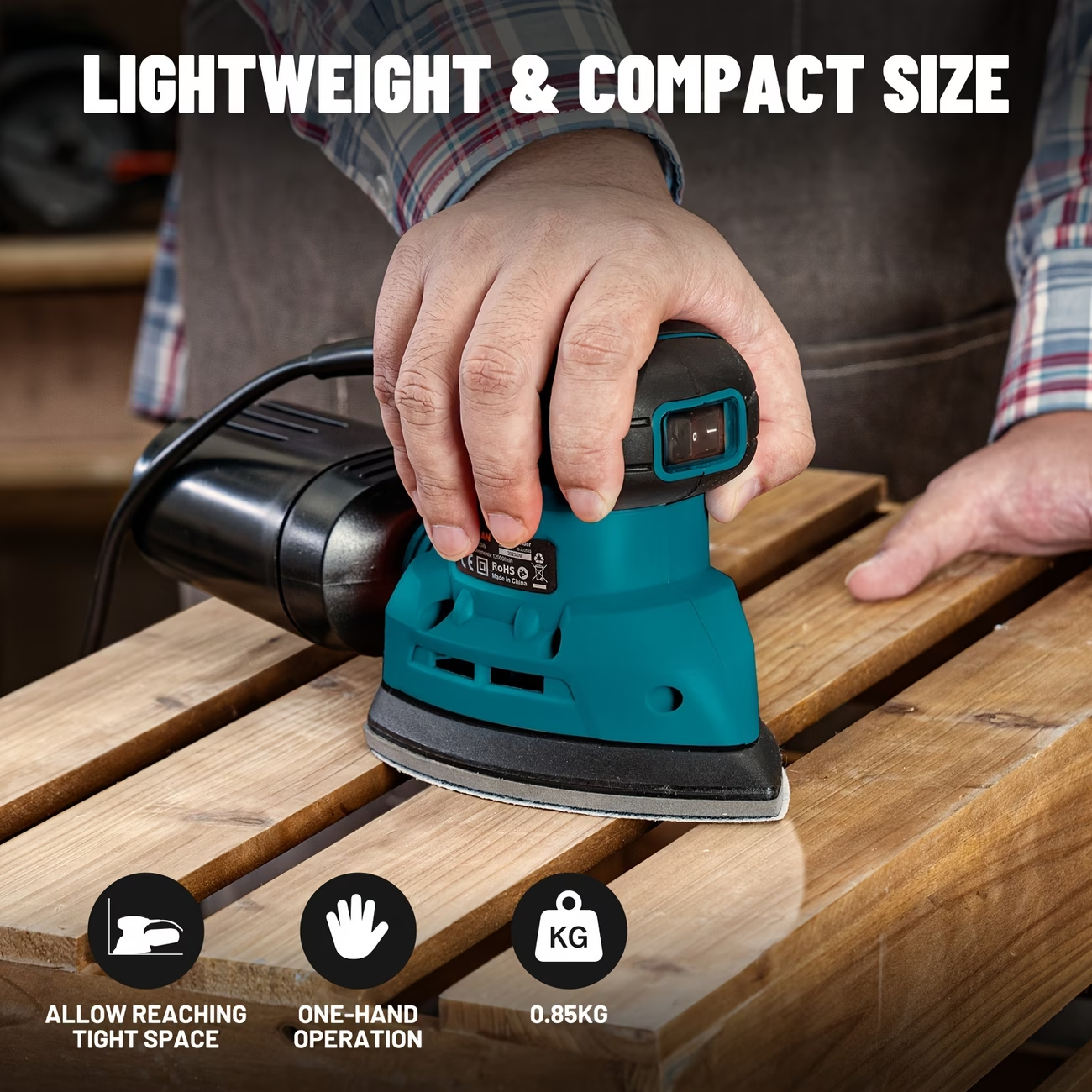 130W Detail Sander 12000RPM Hand Sander w/ Dust Collection 12 Sandpaper