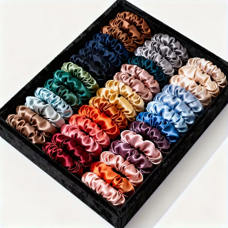 19PCS Satin Hair Elastics Scrunchies Set Thin Soft Stretchy Hair Ties