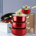 12PCS Cookware Set Nonstick Stainless Steel Pots Pans Red Kitchen Set