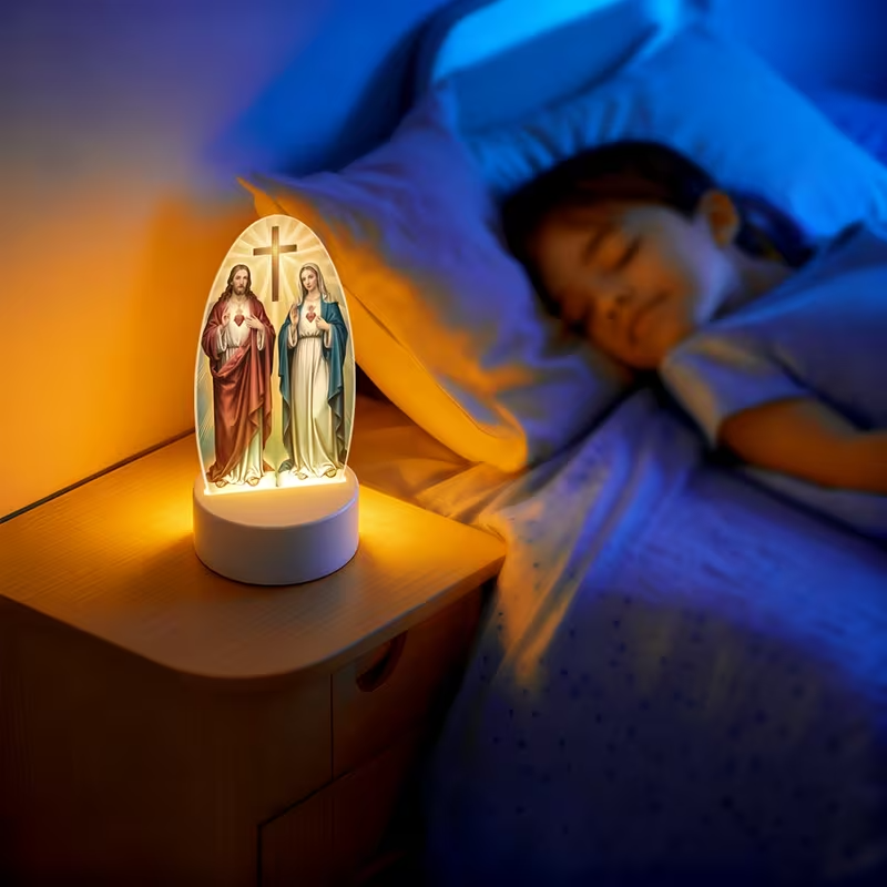 2D Flat Plane, 1pc Bohemian Style Jesus and Virgin Mary LED Night Light - Acryli