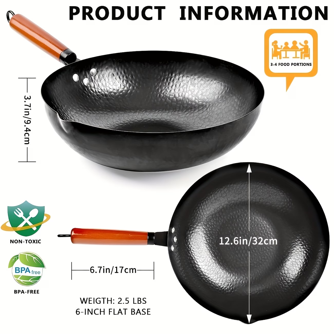 12.6'' Cast Iron Wok Pan Set Nonstick Frying Pan w/ 13 Kitchen Tools