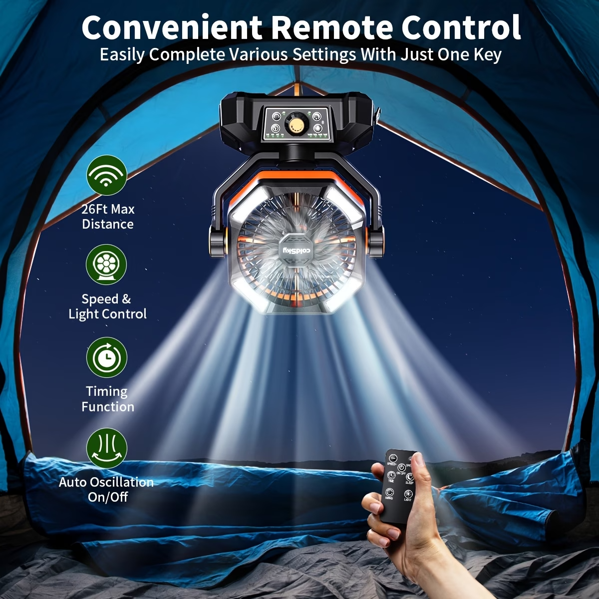 20000mAh Camping Fan Battery Powered Portable Fan LED Lantern Remote