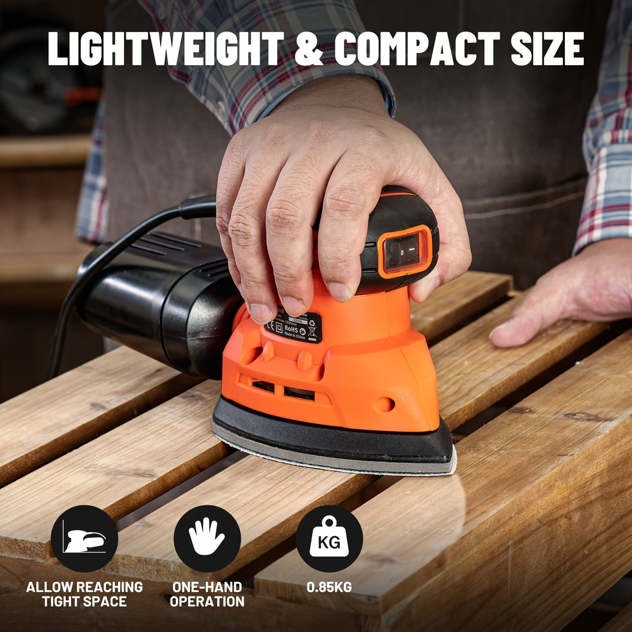 130W Detail Sander 12000RPM Hand Sander w/ Dust Collection 12 Sandpaper
