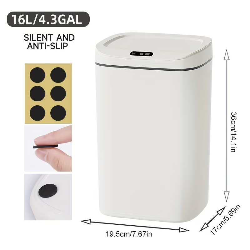 16L Hands Free Smart Trash Can With Motion, Sealing Lid And Odor Blocking