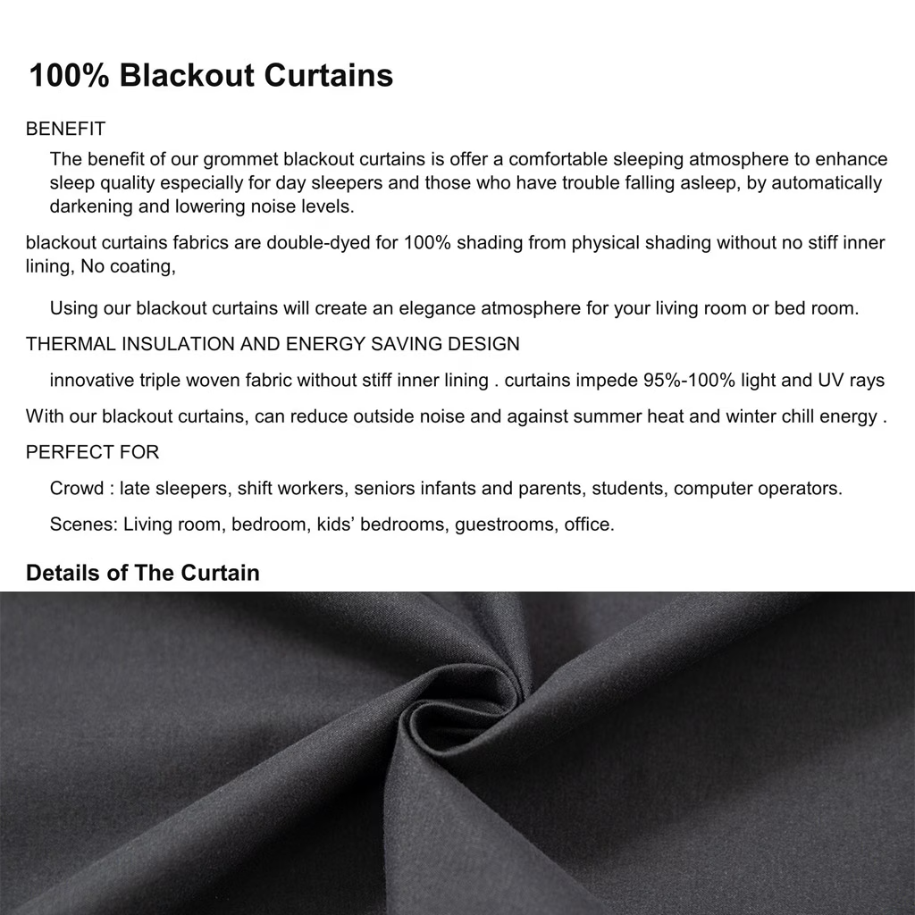 100% Blackout Curtains Thermal Insulated Noise Reducing Window Panels