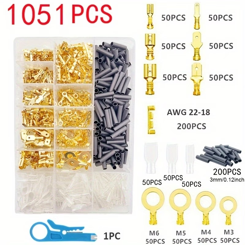 1051PCS Male Female Spade Connector Crimp Terminal Wire Kit Set
