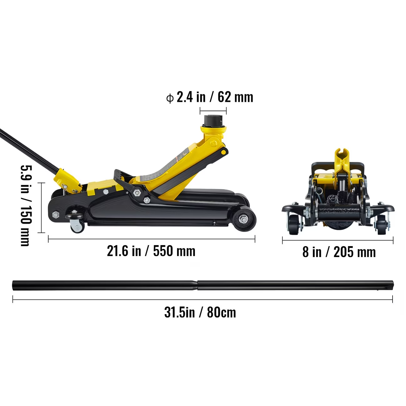 2.5 Ton Hydraulic Floor Jack Steel Low Profile Lift Car Jack 3.35-14.96"