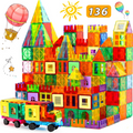 136PCS Magnetic Tiles Building Blocks Kids STEM Toy Set w/ Cars Educational Gift