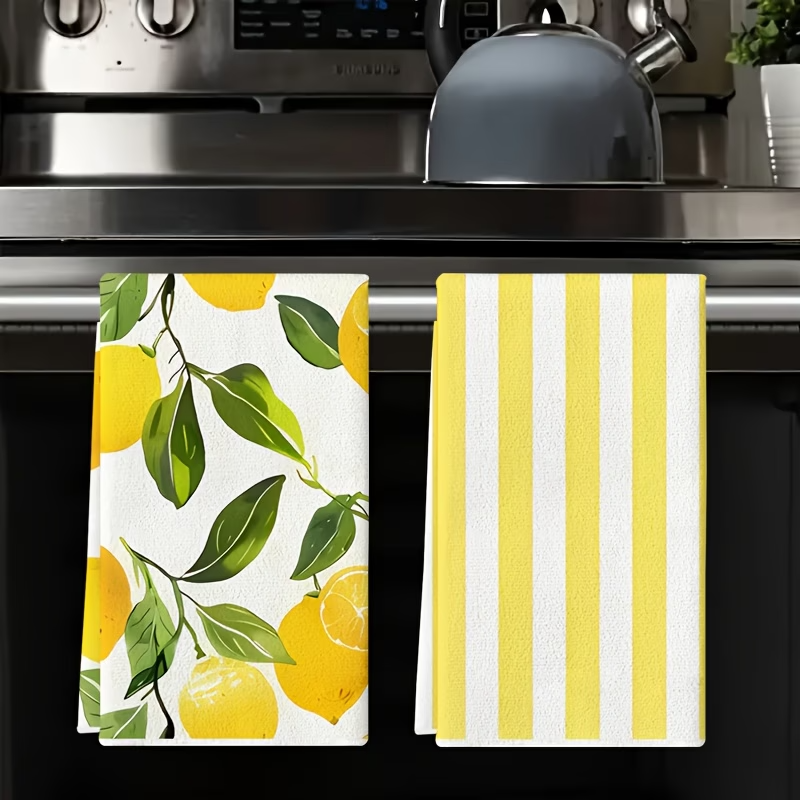 2PCS Lemon Kitchen Towels Soft Absorbent Microfiber Dish Cloth Set