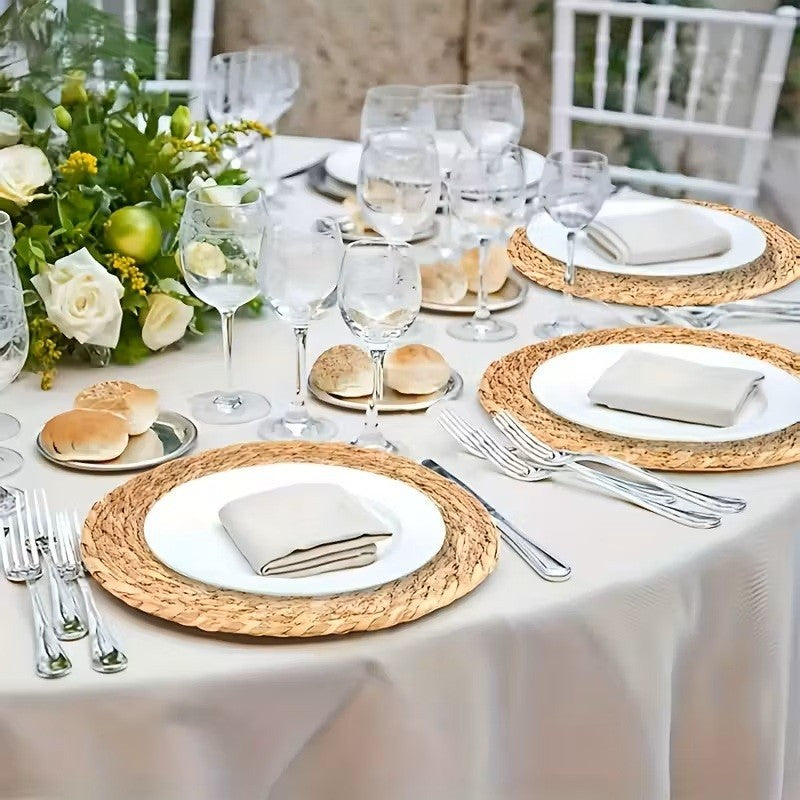13.5 in Round Woven Placemats Set of 6, Natural Rattan Placemats Boho Charger...