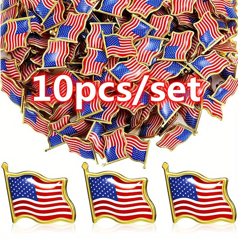 10 Pcs American Flag Lapel Pins USA Patriotic Enamel Brooch Badge Bulk Set