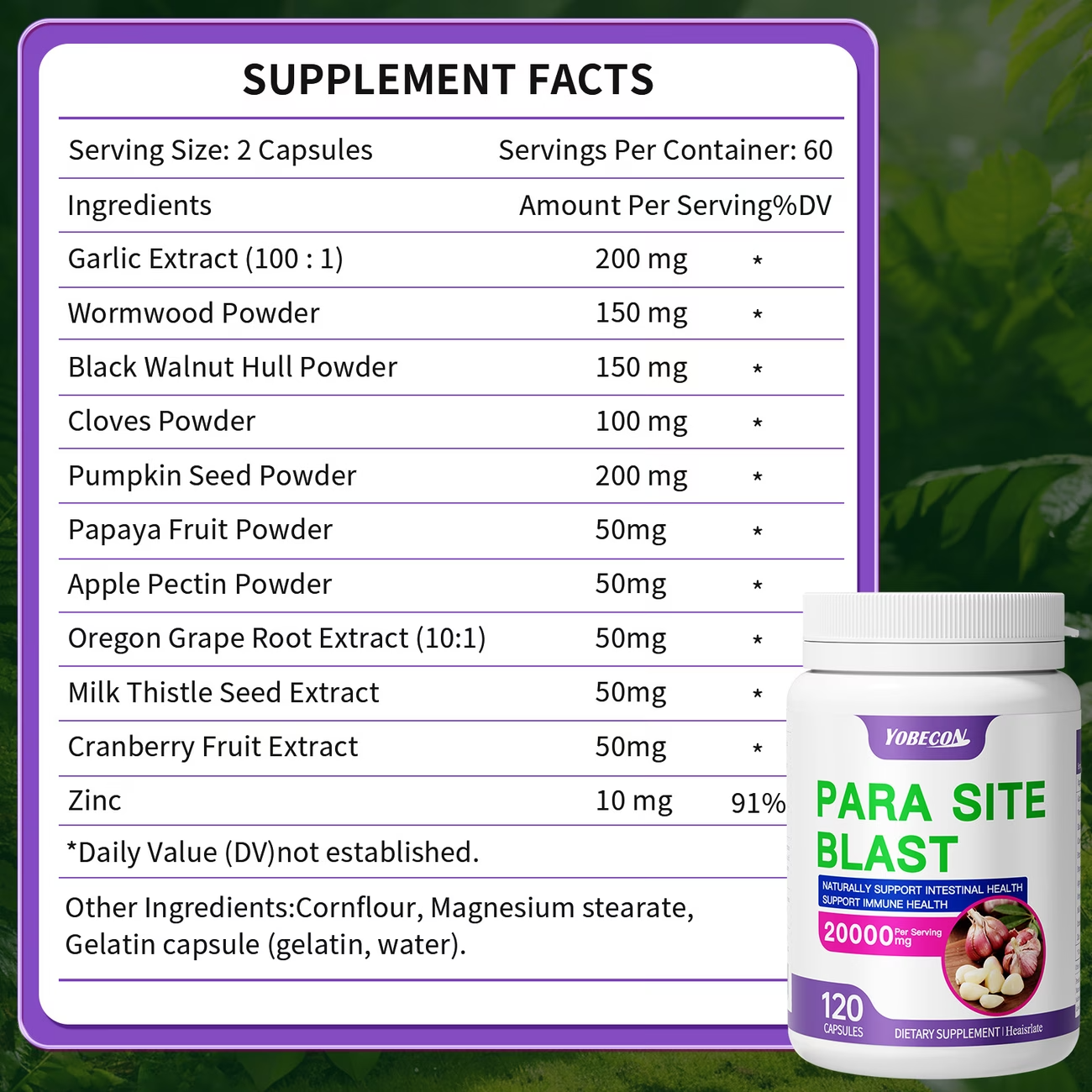 120 Caps Parasite Cleanse Supplement Garlic Wormwood Black Walnut Detox