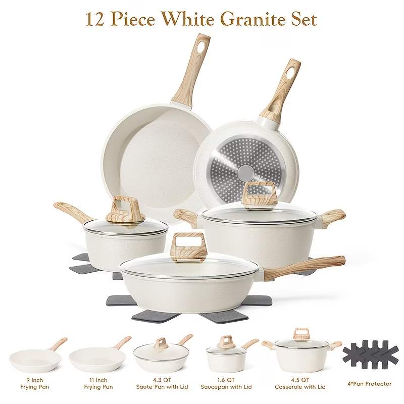 12PCS Granite Cookware Set Nonstick Pots Pans Induction All Stovetops