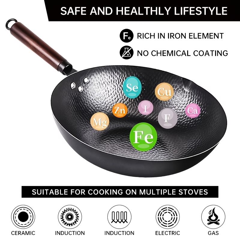 12.6'' Cast Iron Wok Pan Set Nonstick Frying Pan w/ 13 Kitchen Tools