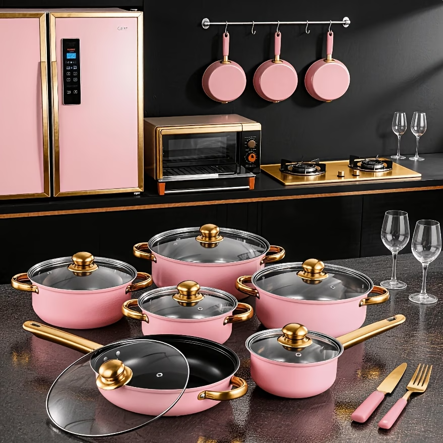 12PCS Stainless Steel Cookware Set Nonstick Pots Pans Induction Gas Gold