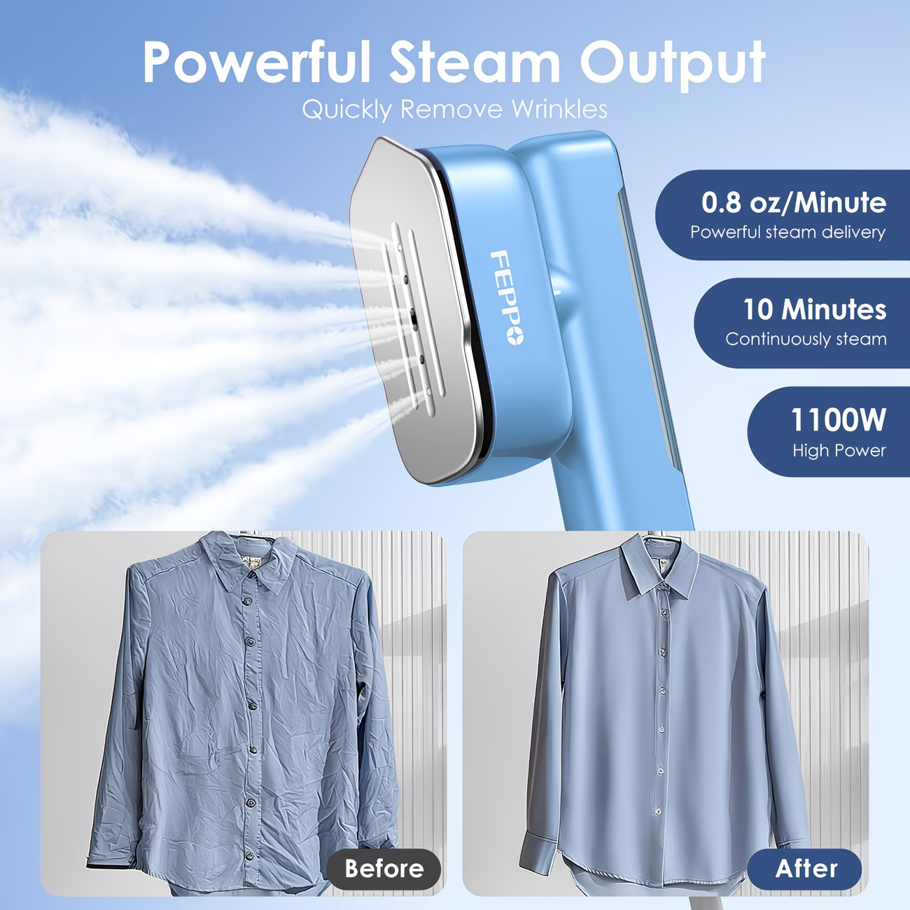 1100W Garment Steamer Portable Steam Iron 20S Fast Heat Travel Home