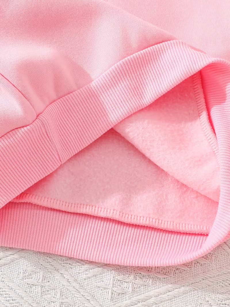 2-piece Set. Girls' Round-neck Sweatshirt with Long Pants Set, Featuring a Round