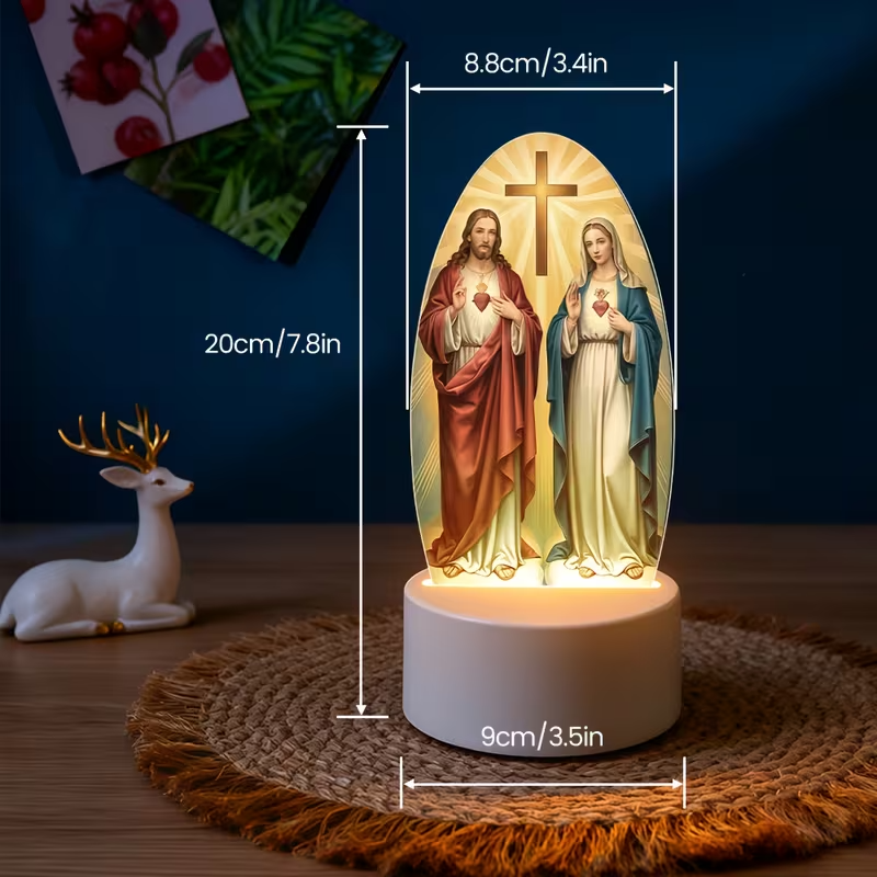 2D Flat Plane, 1pc Bohemian Style Jesus and Virgin Mary LED Night Light - Acryli