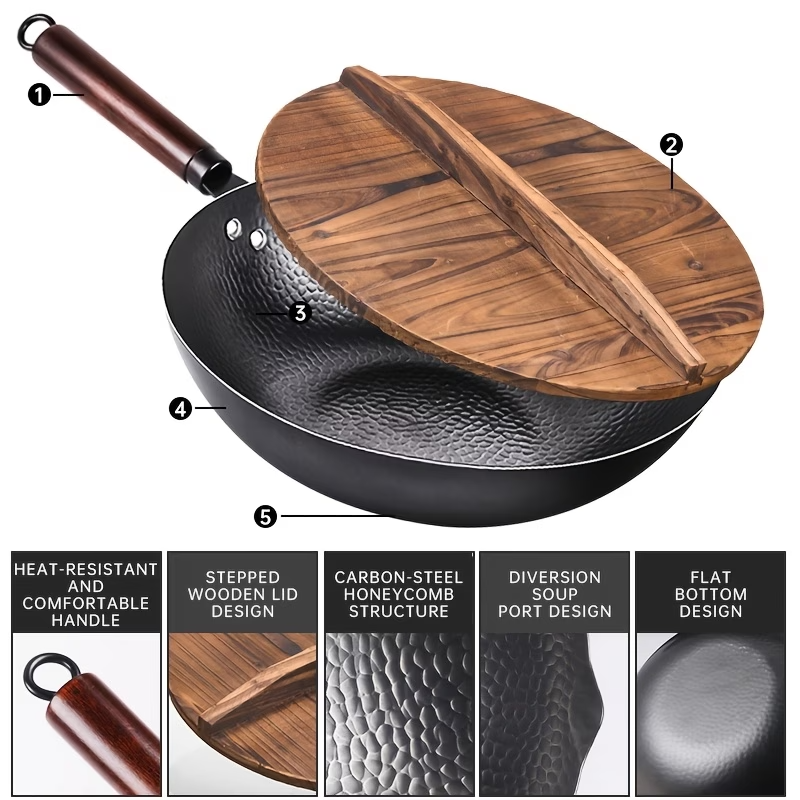 12.6'' Cast Iron Wok Pan Set Nonstick Frying Pan w/ 13 Kitchen Tools
