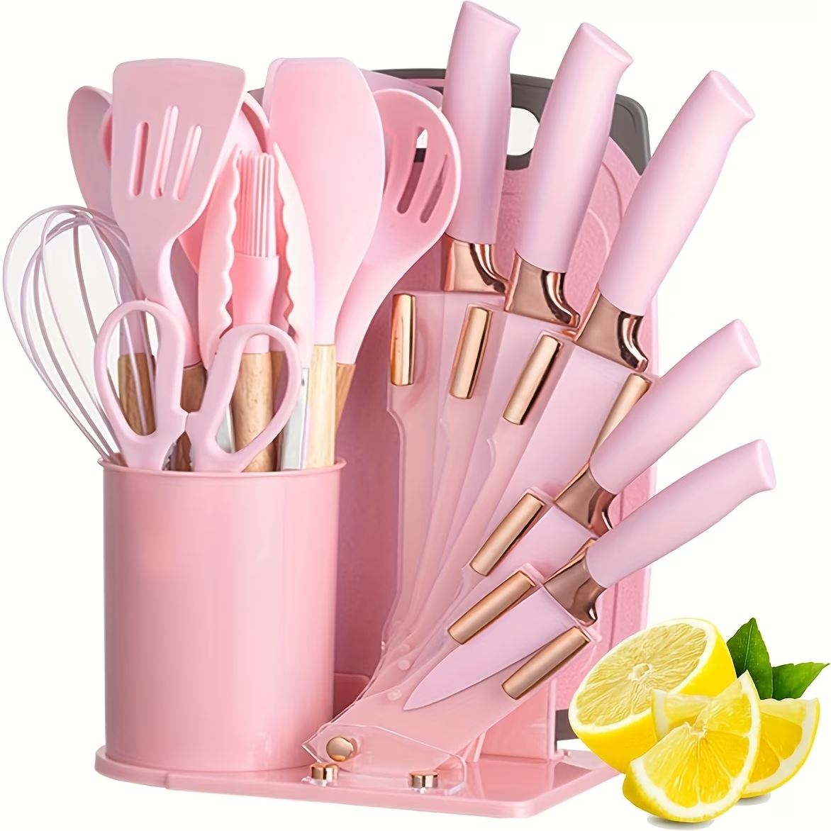 19PCS Silicone Kitchen Utensil Knife Set Nonstick Wooden Handle Tools