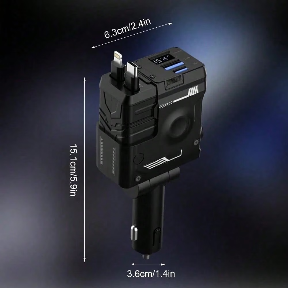 120W 4-in-1 Retractable Car Charger PD Fast USB-C iPhone Samsung
