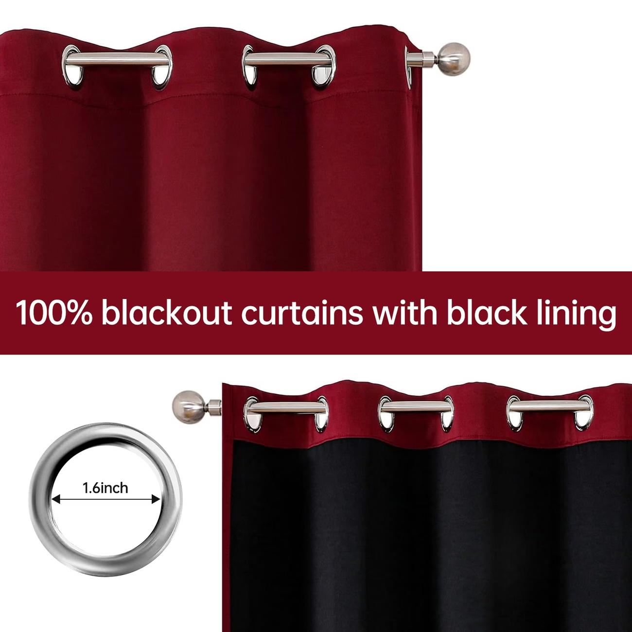 100% Blackout Curtains Thermal Insulated Noise Reducing Window Panels