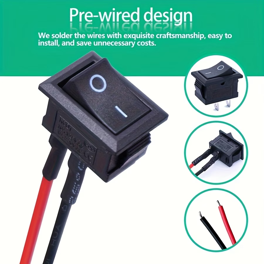 20PCS SPST 2 Pin Rocker Switch ON/Off AC 6A/250V 10A/125V Pre Wired